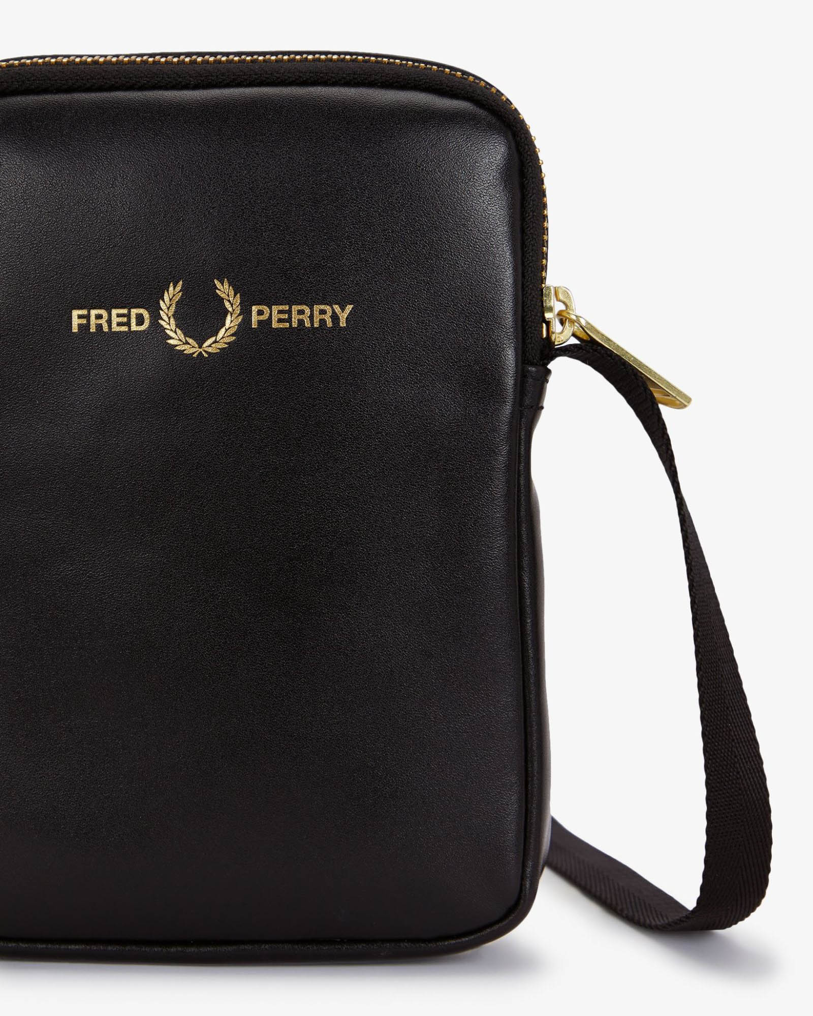 Fred Perry Mens Smooth Leather Small Side Bag - Black 102 | CHO | Designer Mens Bags
