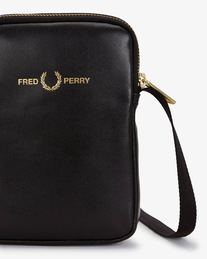 Fred Perry Mens Smooth Leather Small Side Bag - Black 102 | CHO | Designer Mens Bags