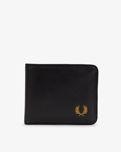 Fred Perry Mens Tonal Coated Polyester Billfold - Black/Gold 774 front