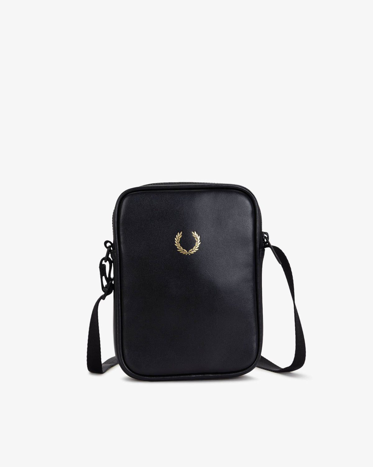 Fred Perry Mens Smooth Leather Small Side Bag - Black 102 front
