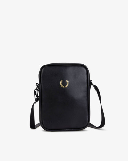 Fred Perry Mens Smooth Leather Small Side Bag - Black 102 front