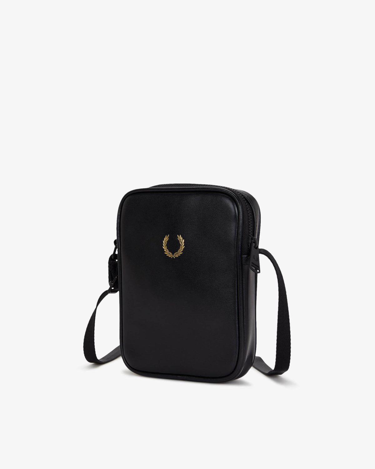 Fred Perry Mens Smooth Leather Small Side Bag - Black 102 angled