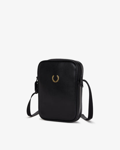 Fred Perry Mens Smooth Leather Small Side Bag - Black 102 angled