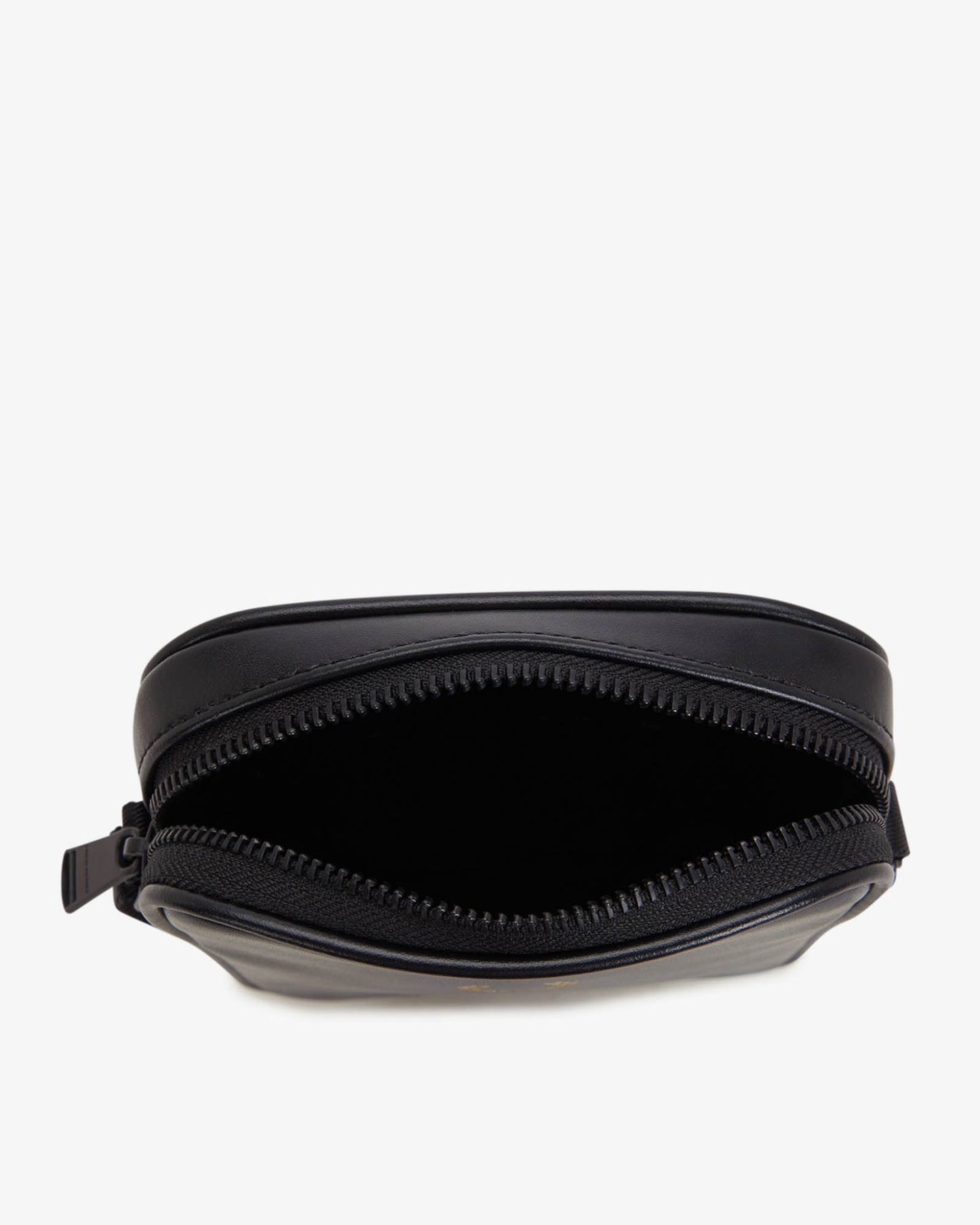 Fred Perry Mens Smooth Leather Small Side Bag - Black 102 top, open