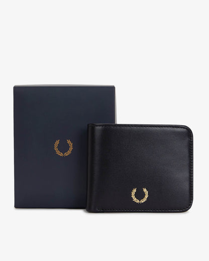 Fred Perry Mens Smooth Leather Billfold Wallet - Black 102 front with box
