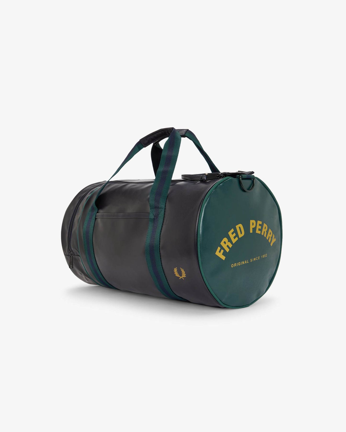 Fred Perry Recycled Polyester Classic Barrel Bag - Navy/Grassroots 83A | CHO | Designer Mens Bags