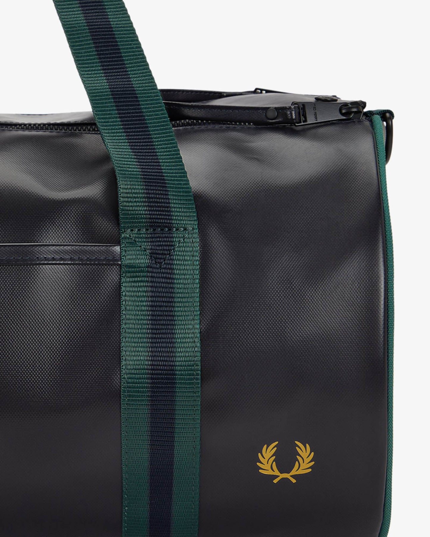 Fred Perry Recycled Polyester Classic Barrel Bag - Navy/Grassroots 83A | CHO | Designer Mens Bags