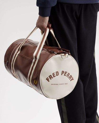 Fred Perry Recycled Polyester Classic Barrel Bag - Tan/Ecru J89