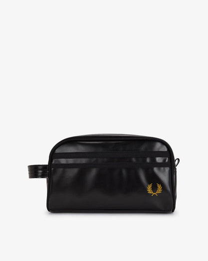Fred Perry Mens Tonal Coated Poly Wash Bag - Black/Gold 774 front