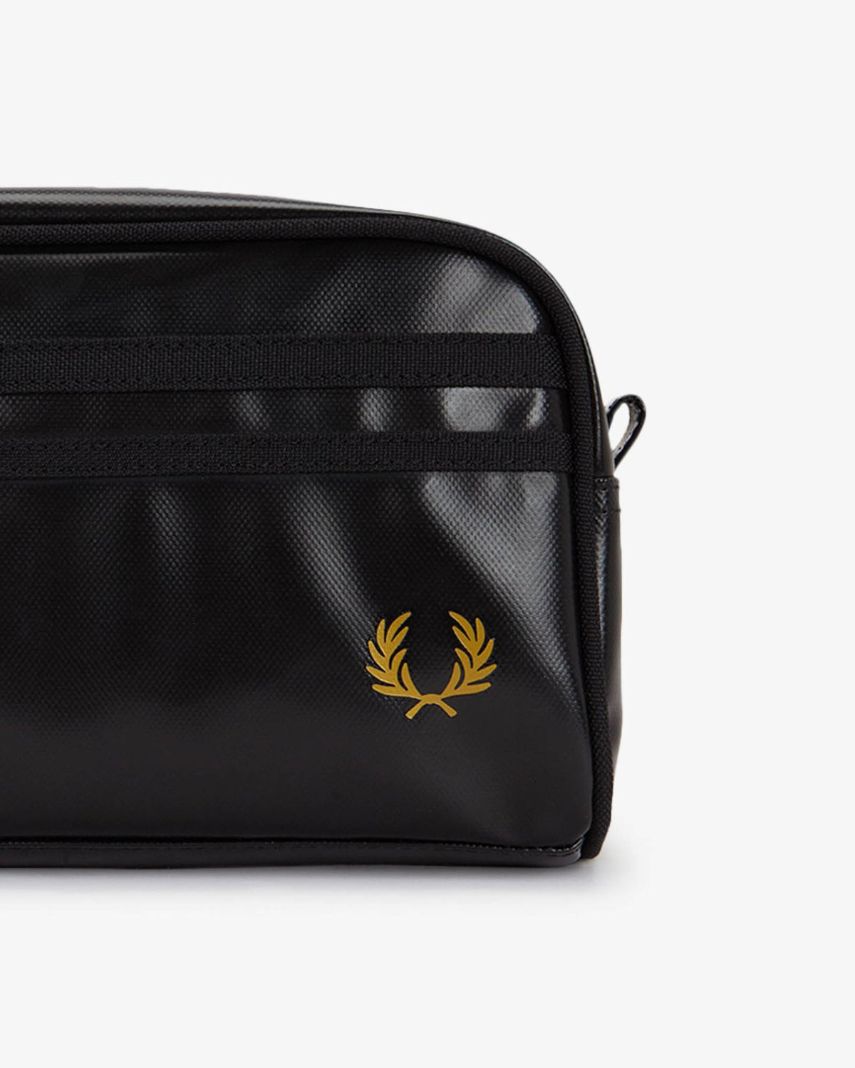 Fred Perry Mens Tonal Coated Poly Wash Bag - Black/Gold 774 detail