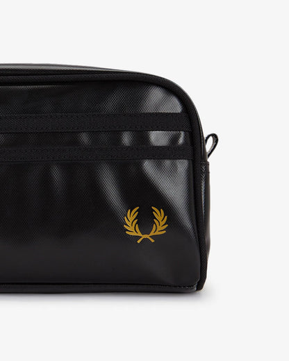 Fred Perry Mens Tonal Coated Poly Wash Bag - Black/Gold 774 detail