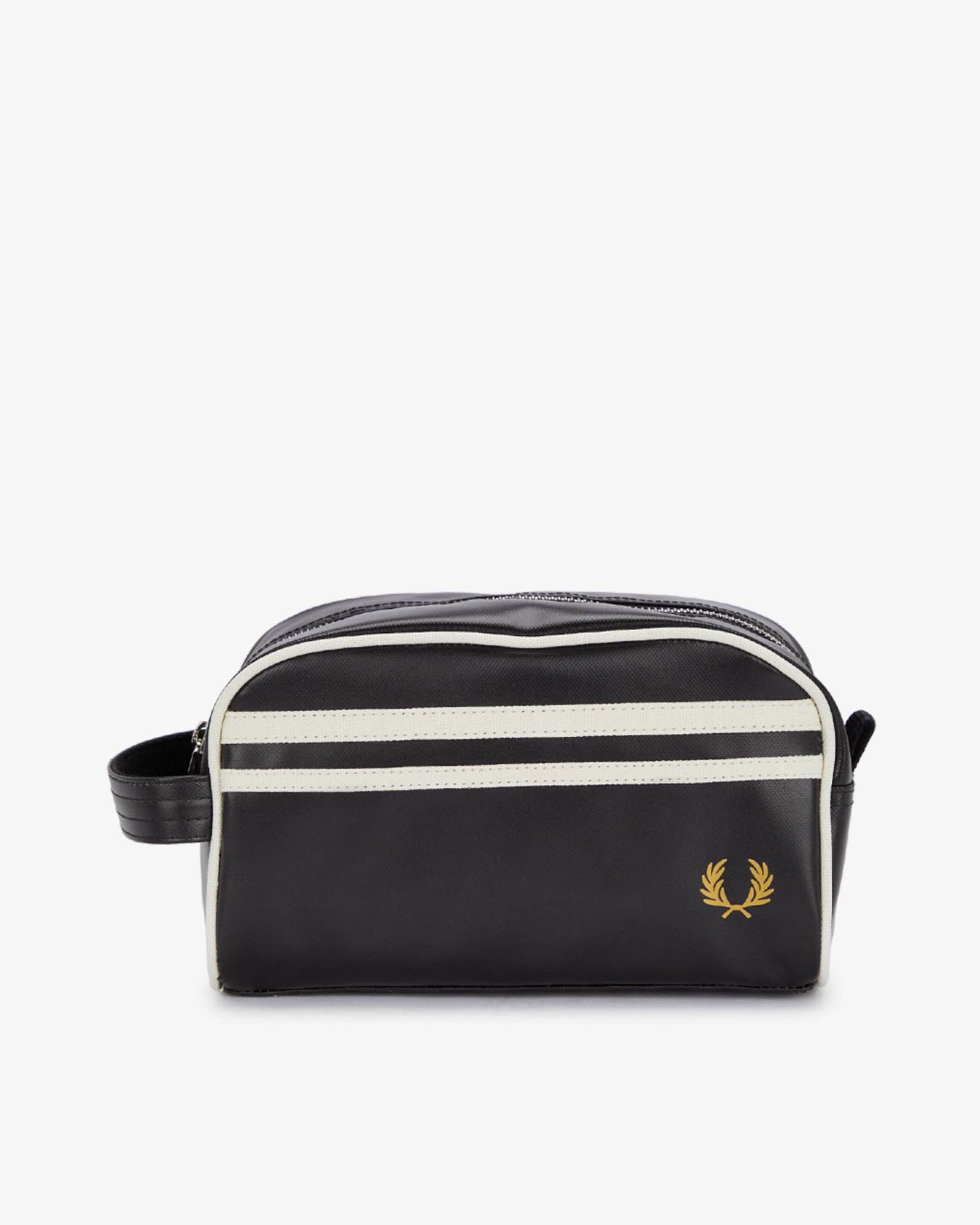 Fred Perry Mens Coated Polyester Wash Bag - Black/Ecru D57 front