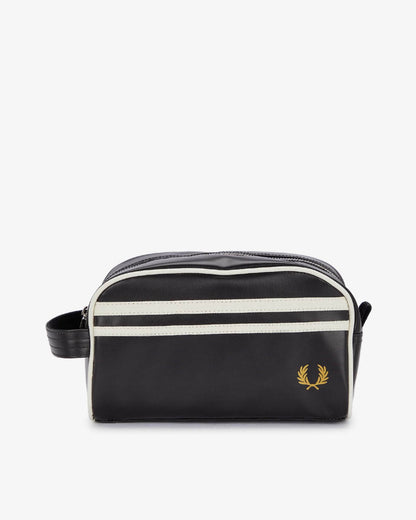 Fred Perry Mens Coated Polyester Wash Bag - Black/Ecru D57 front