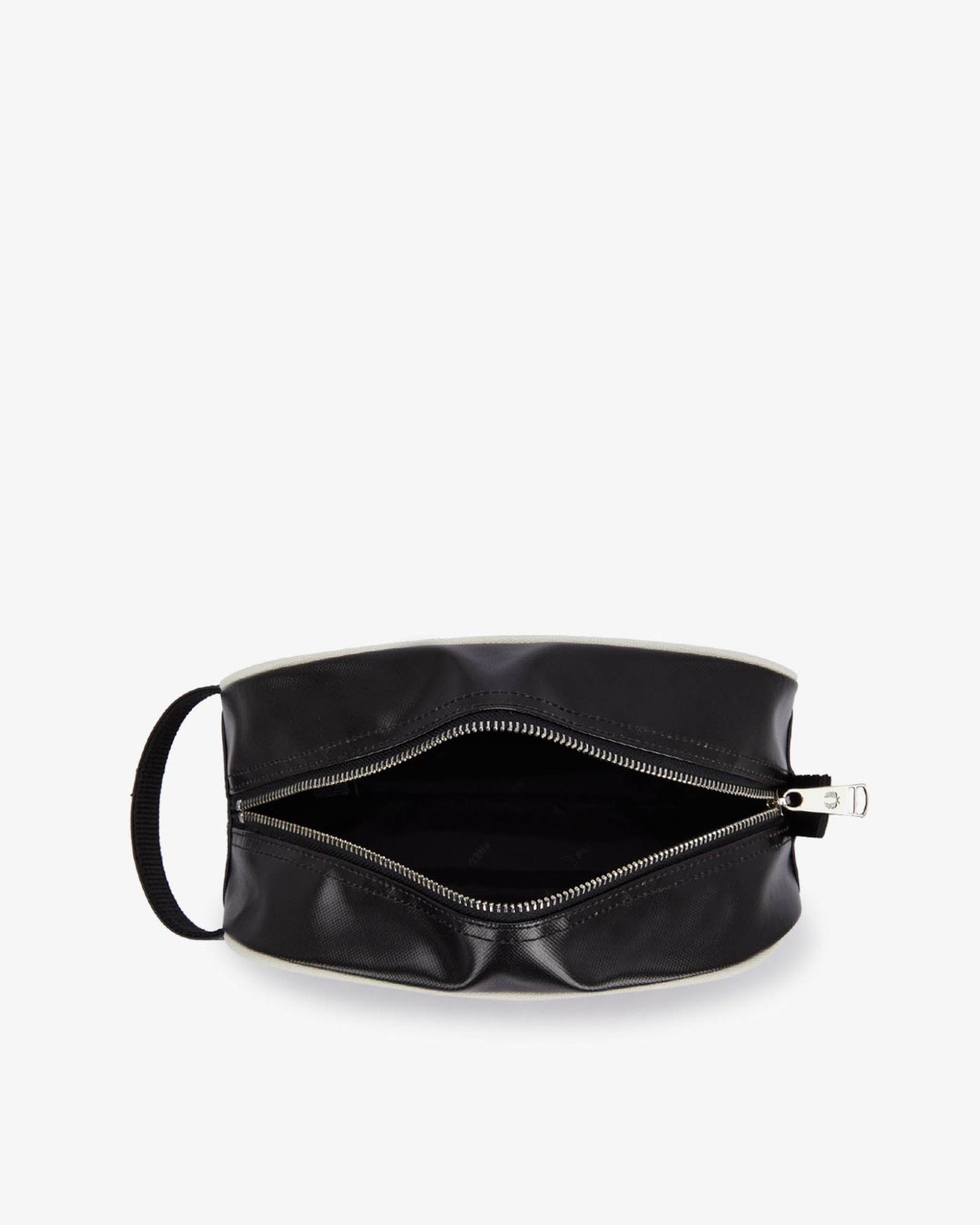 Fred Perry Mens Coated Polyester Wash Bag - Black/Ecru D57 top, open