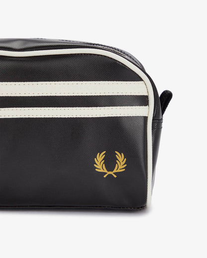 Fred Perry Mens Coated Polyester Wash Bag - Black/Ecru D57 logo detail