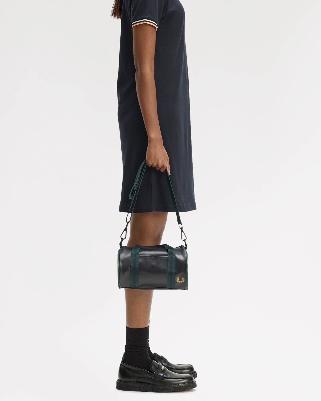 Fred Perry Classic Mini Barrel Bag - Navy/Grassroots 83A | CHO | Designer Mens Bags