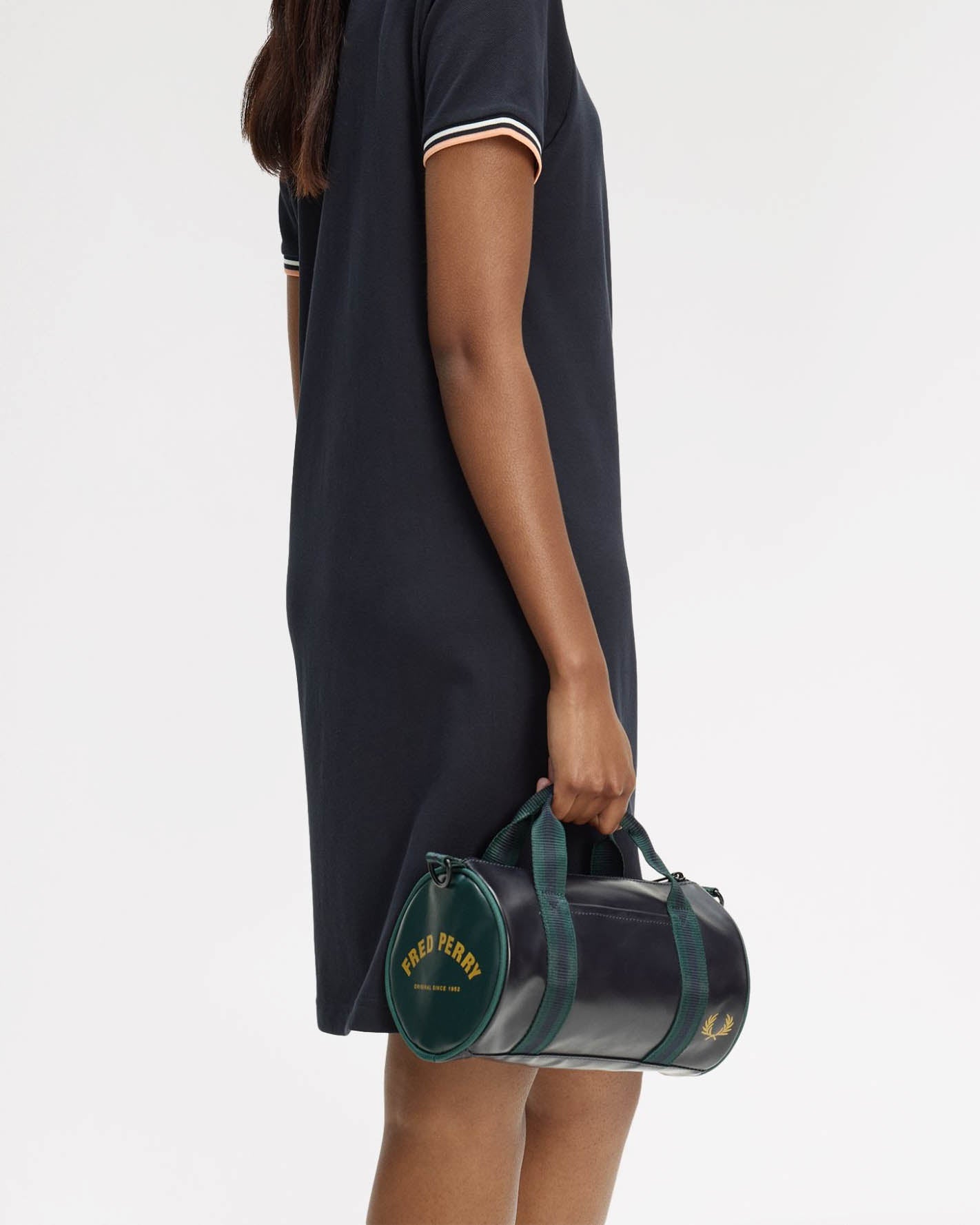 Fred Perry Classic Mini Barrel Bag - Navy/Grassroots 83A | CHO | Designer Mens Bags