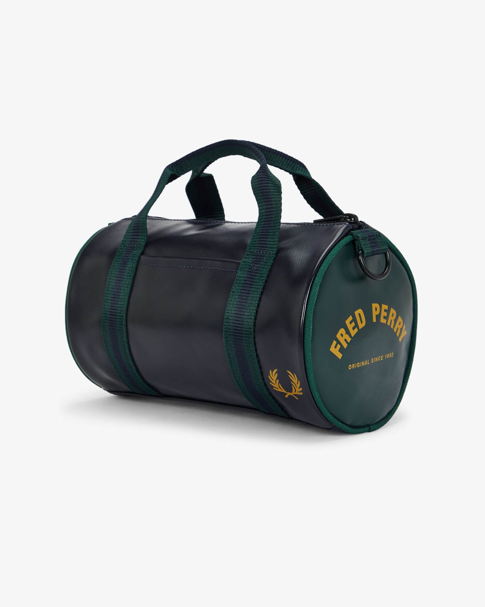 Fred Perry Classic Mini Barrel Bag - Navy/Grassroots 83A | CHO | Designer Mens Bags