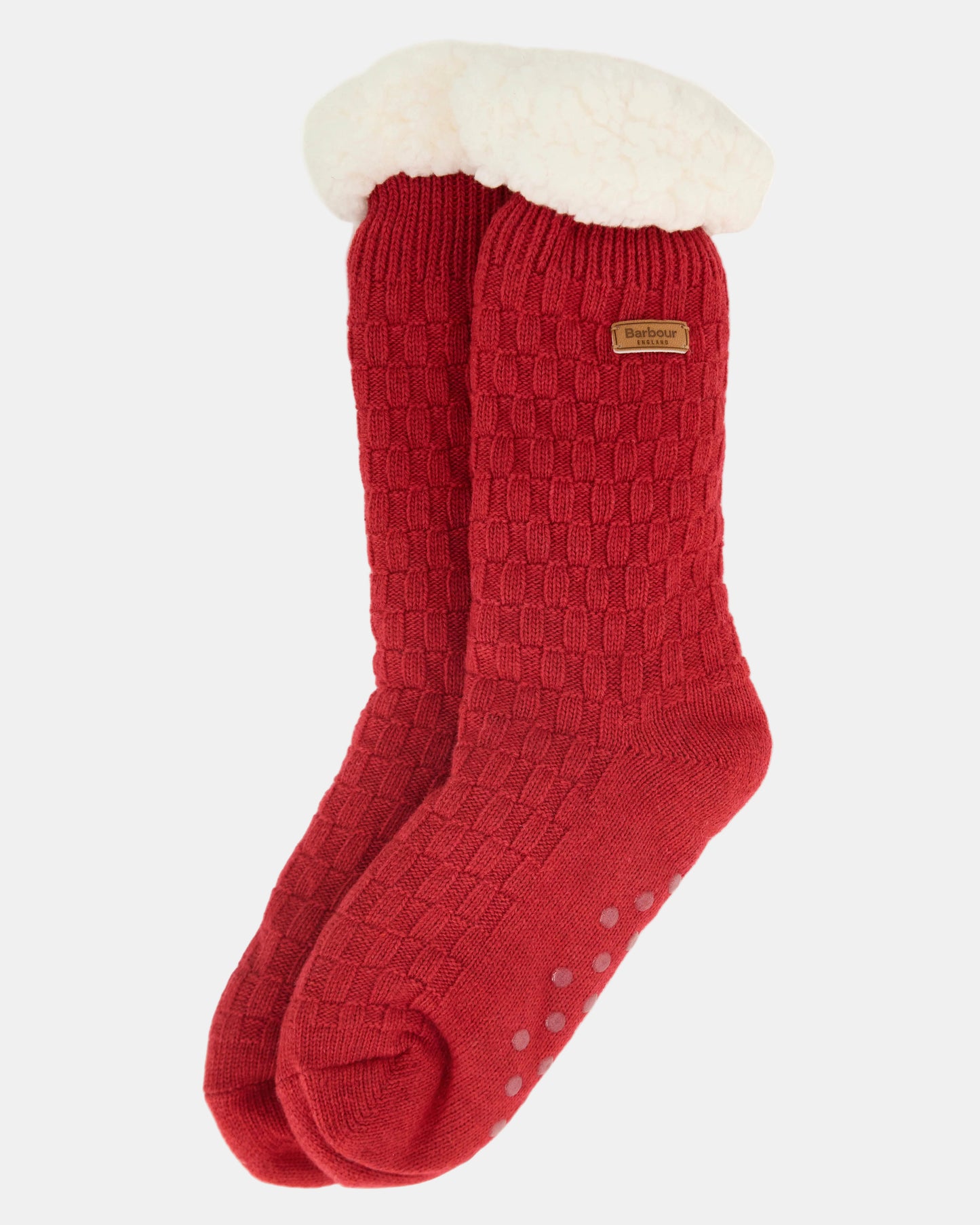 Barbour Cable Knit Womens Lounge Socks - Red