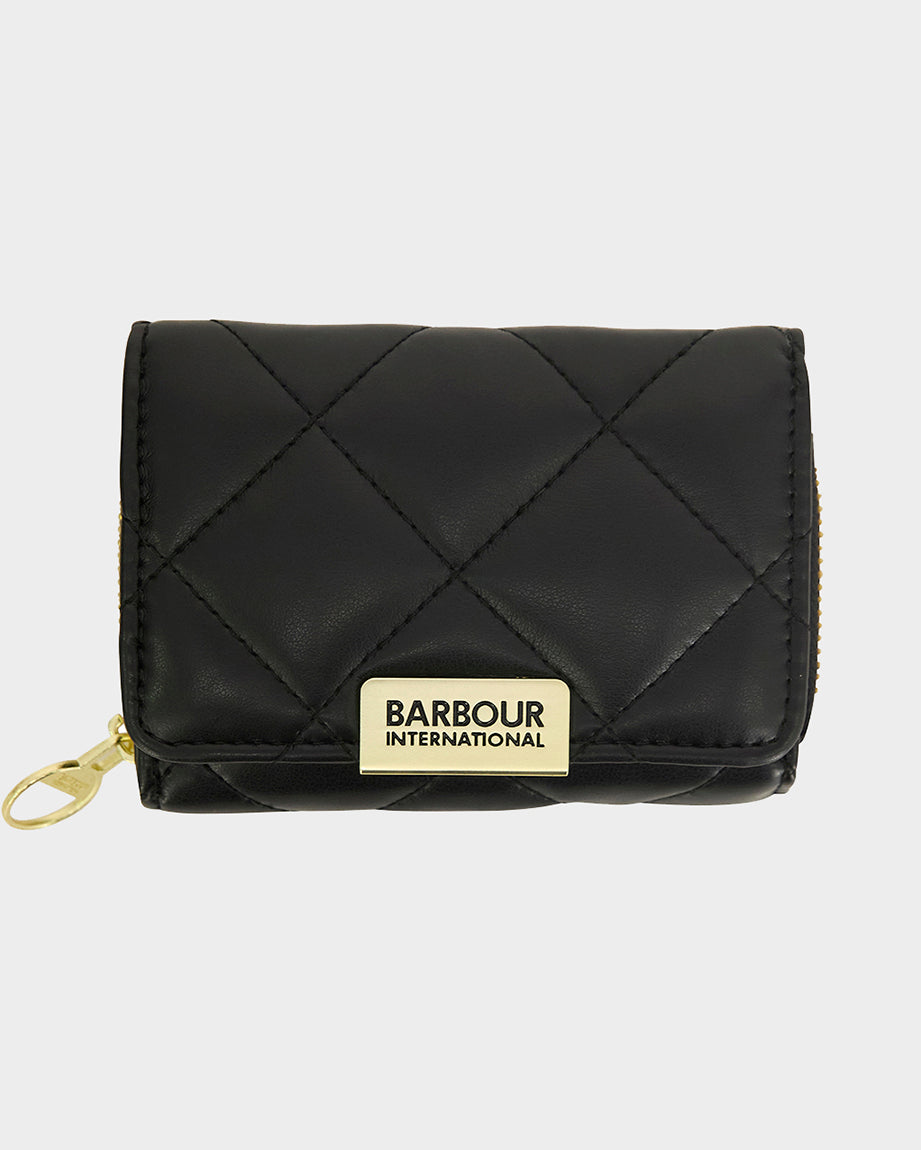 Barbour International Womens Soft Touch Aurora Tri Fold Purse - Black | CHO | Designer Womens Purses