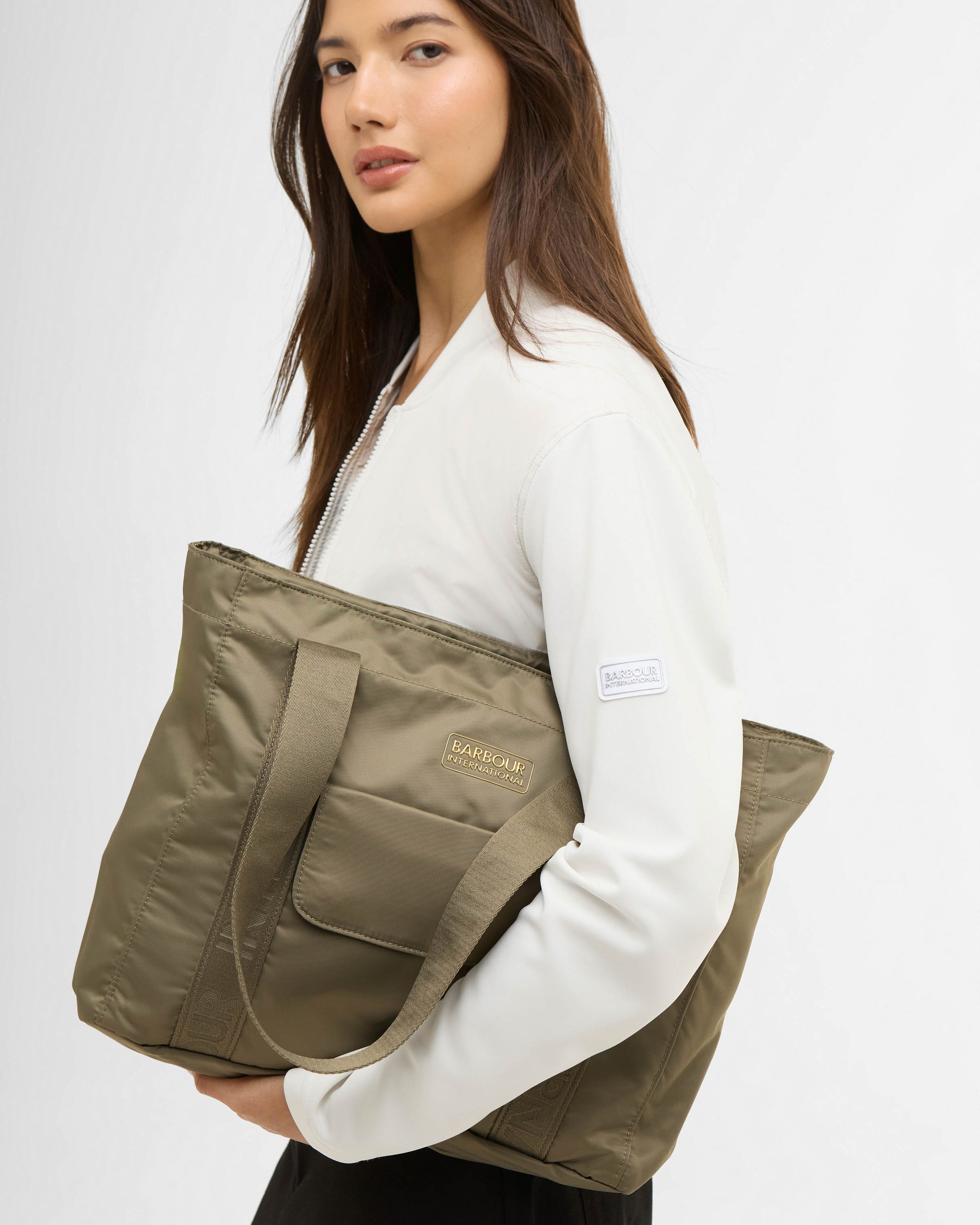 Barbour International Qualify Womens Tote Bag - Dusky Khaki | CHO | Designer Womens Bags