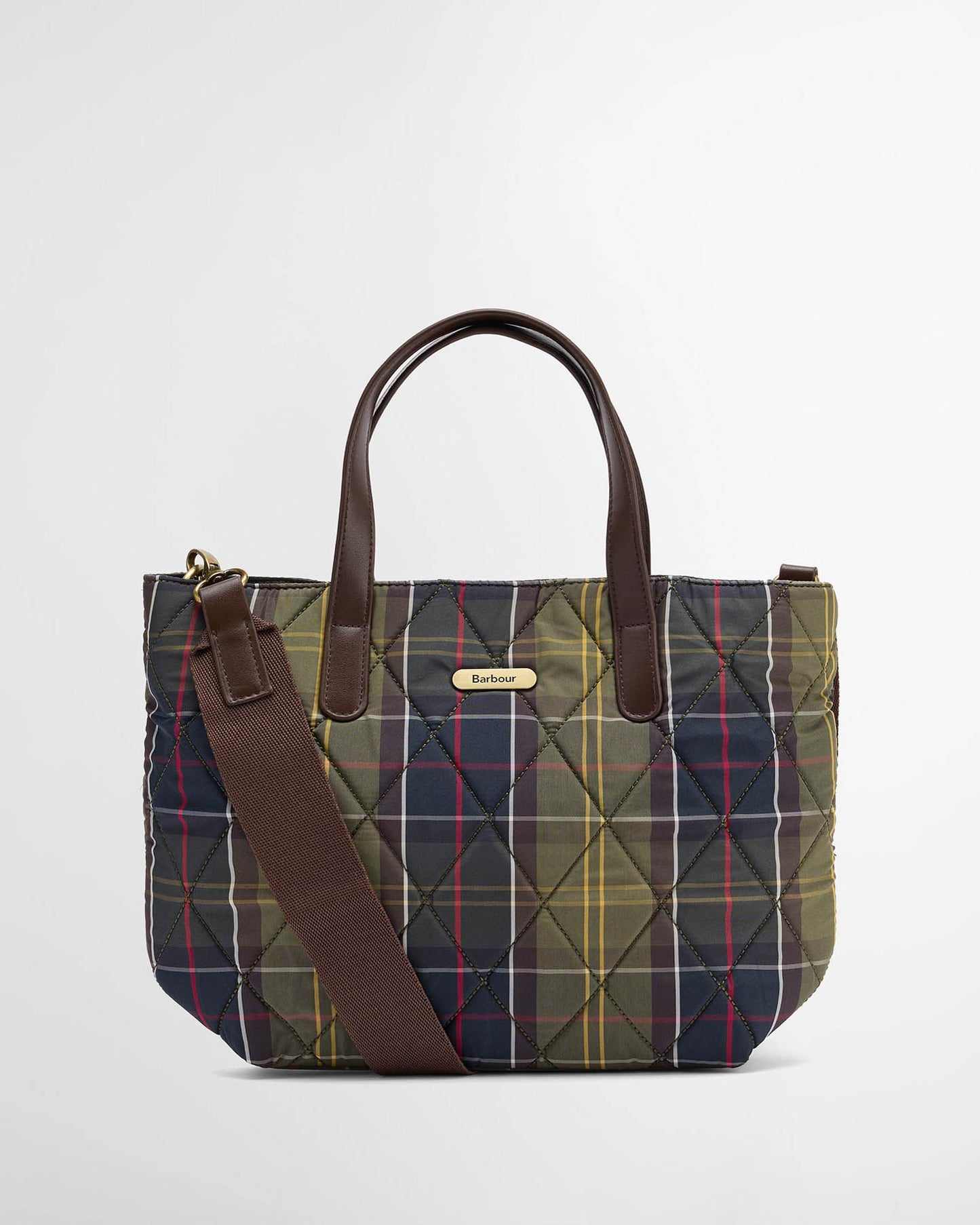 Barbour Womens Mini Quilted Tote Bag in Classic Tartan, front