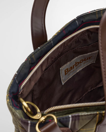 Barbour Womens Mini Quilted Tote Bag in Classic Tartan, open