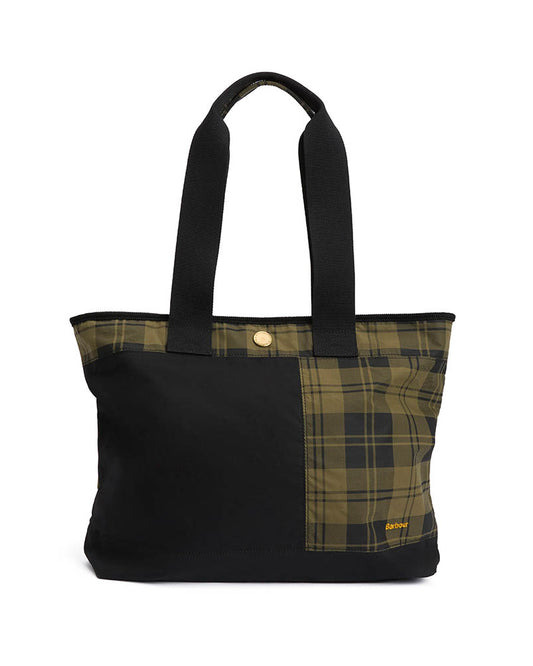 Barbour Mya Womens Patchwork Tote Bag - Black/Olive Check