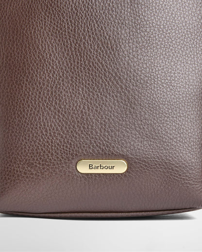 Barbour Cedar Womens Leather Bucket Bag - Rustic Brown badge detail