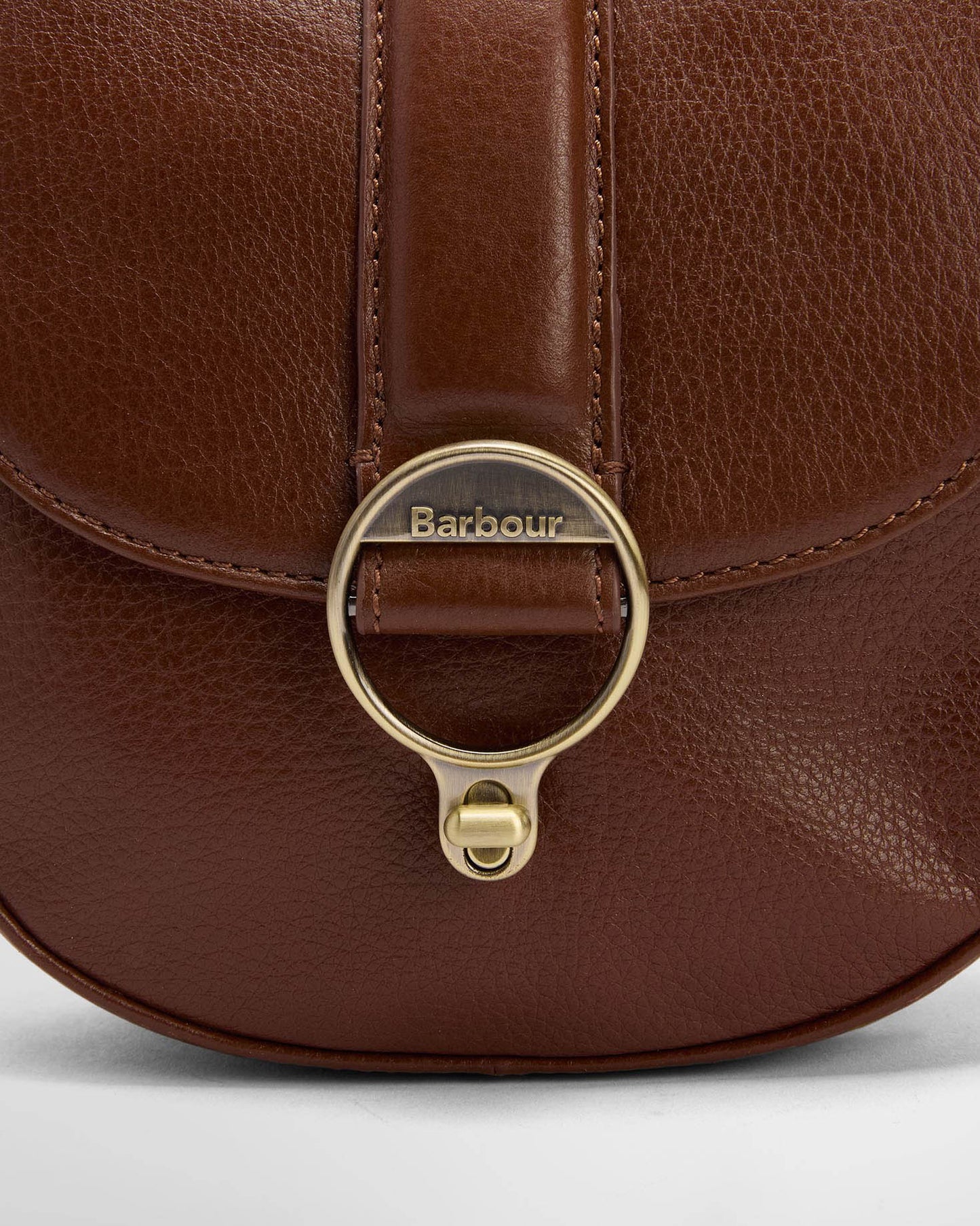 Barbour Elm Womens Leather Crossbody Bag - Brown, clasp detail.