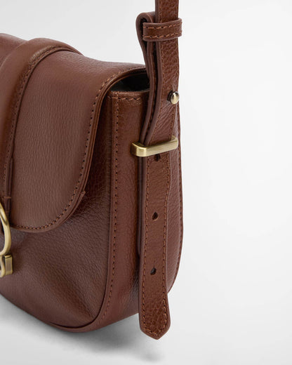Barbour Elm Womens Leather Crossbody Bag - Brown, side detail.