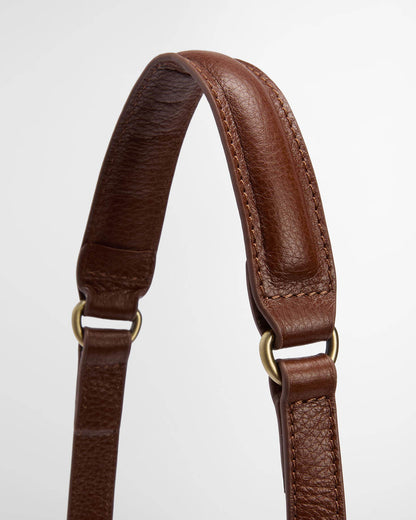 Barbour Elm Womens Leather Crossbody Bag - Brown, strap detail.