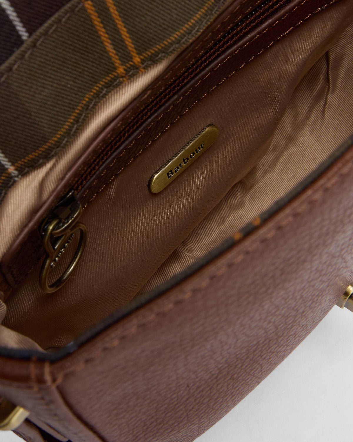 Barbour Elm Womens Leather Crossbody Bag - Brown, open.