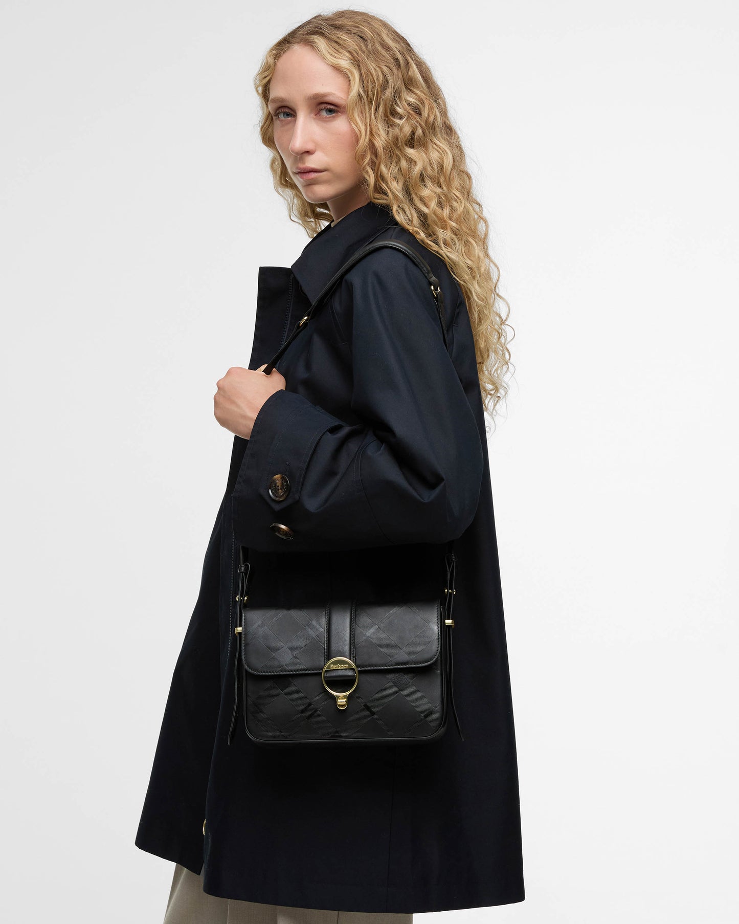 Barbour Rosa Womens Deboss Leather Crossbody Bag - Black/Deboss Tartan