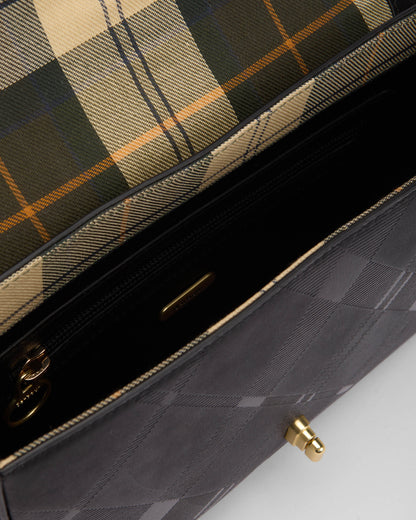 Barbour Rosa Womens Deboss Leather Crossbody Bag - Black/Deboss Tartan