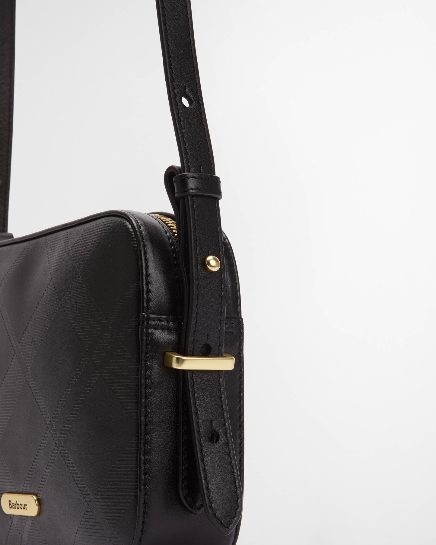Barbour Daphne Womens Deboss Leather Crossbody Bag - Black/Deboss Tartan