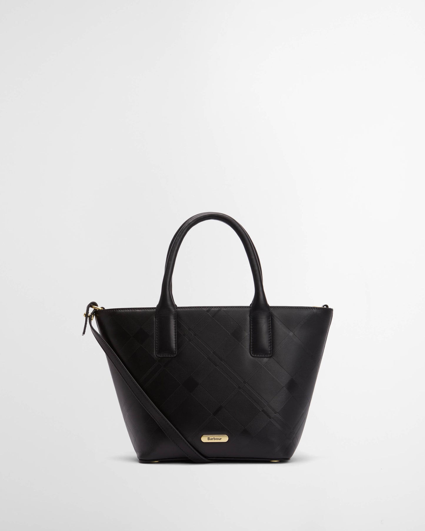 Barbour Birch Womens Deboss Leather Tote Bag - Black/Deboss Tartan