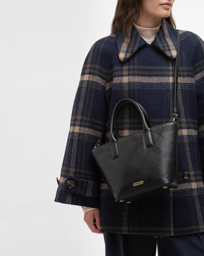 Barbour Birch Womens Deboss Leather Tote Bag - Black/Deboss Tartan