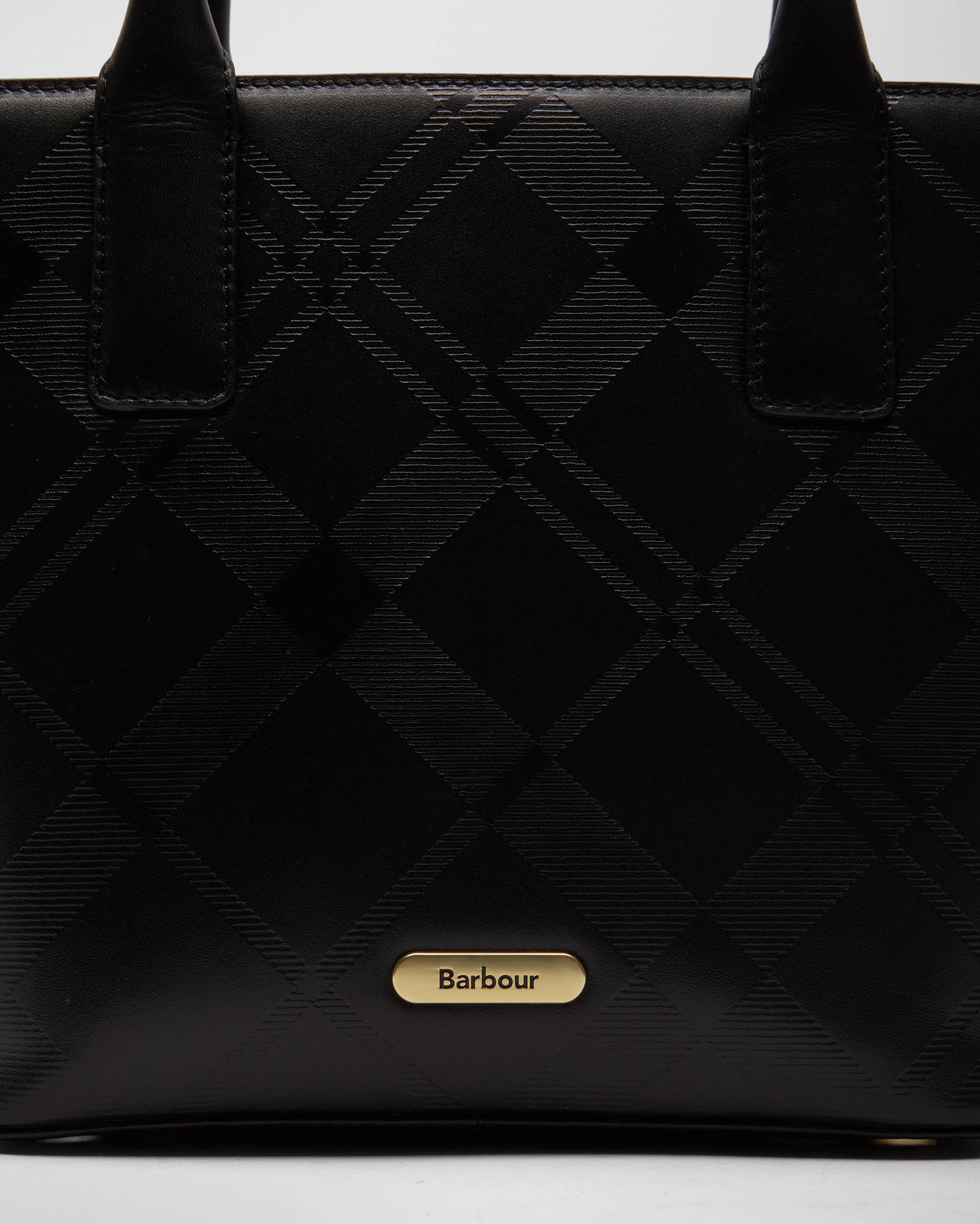 Barbour Birch Womens Deboss Leather Tote Bag - Black/Deboss Tartan