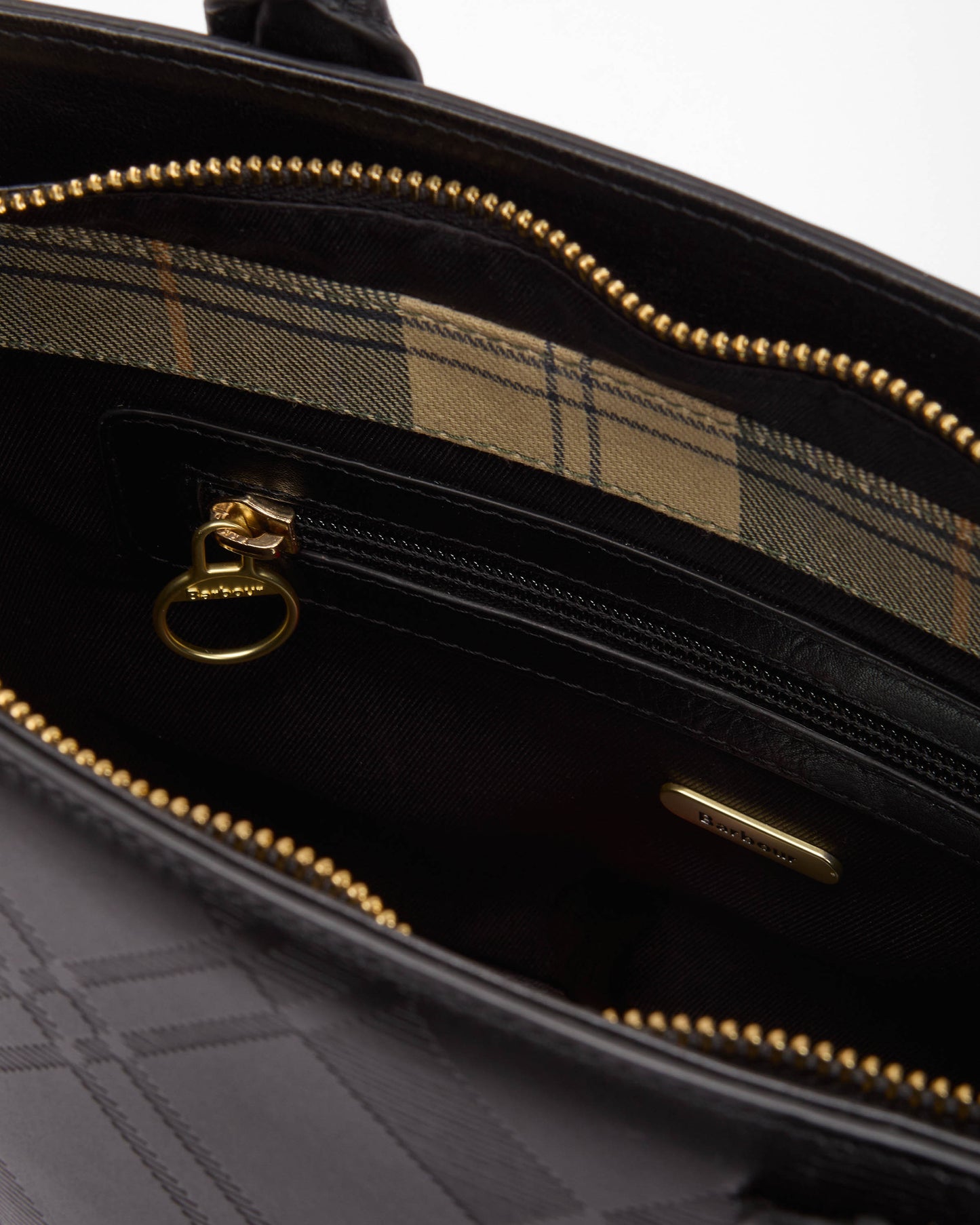 Barbour Birch Womens Deboss Leather Tote Bag - Black/Deboss Tartan