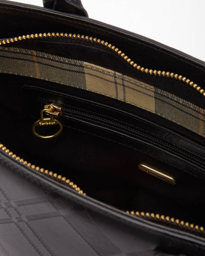 Barbour Birch Womens Deboss Leather Tote Bag - Black/Deboss Tartan