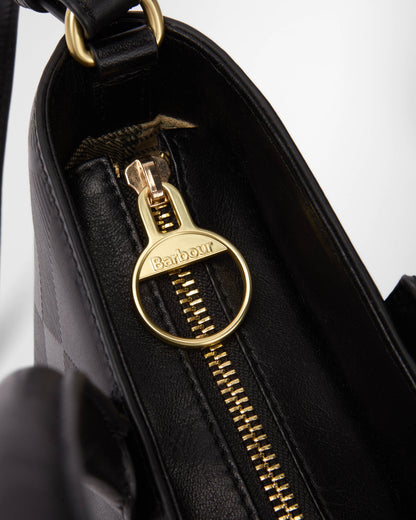 Barbour Birch Womens Deboss Leather Tote Bag - Black/Deboss Tartan