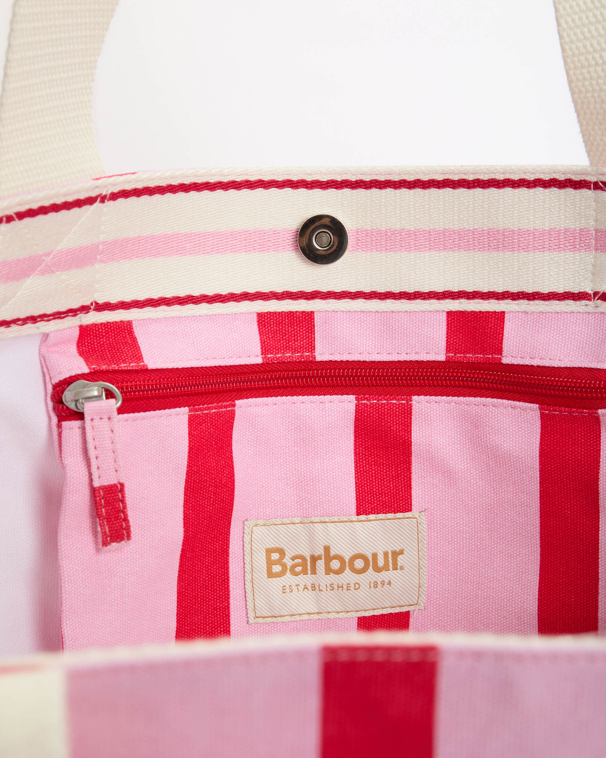 Barbour Emily Stripe Womens Tote Bag - Cherry Blossom | CHO | Designer Womens Bags