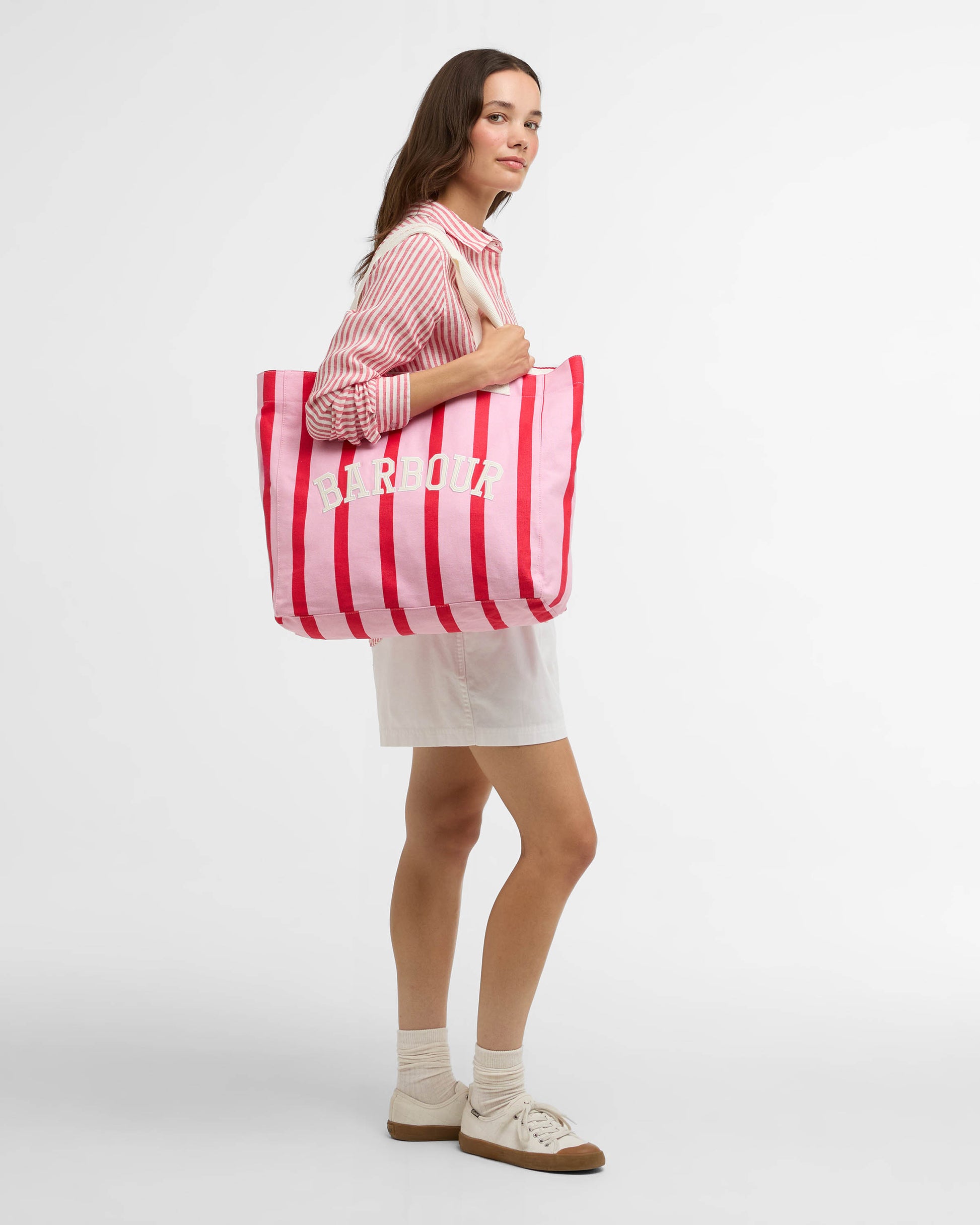 Barbour Emily Stripe Womens Tote Bag - Cherry Blossom | CHO | Designer Womens Bags