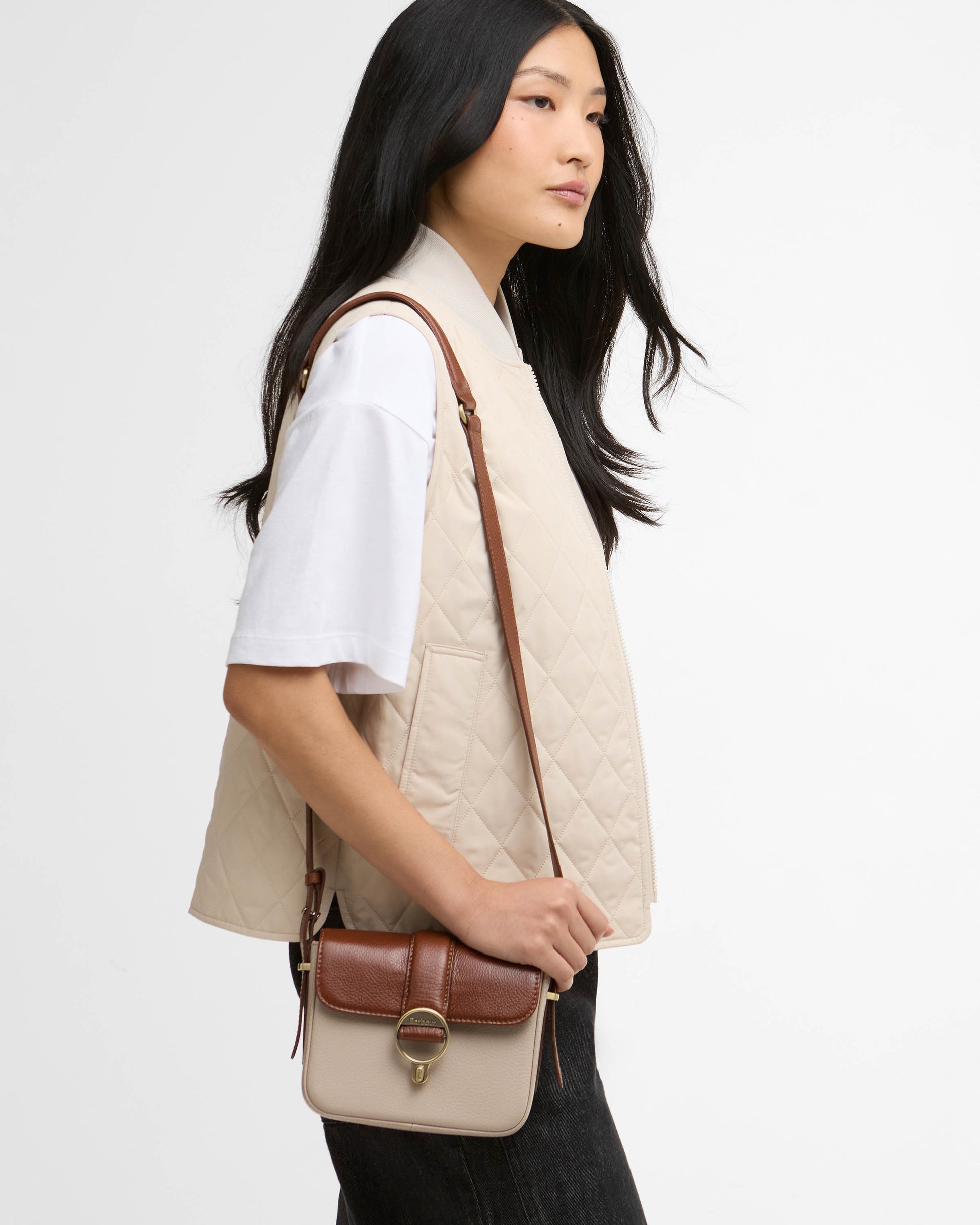 Barbour Mini Rosa Leather  Womens Crossbody Bag - Pebbled Pink/Brown | CHO | Designer Womens Bags