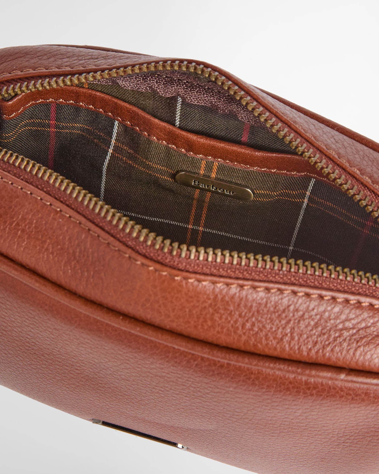 Barbour Daphne Womens Mini Leather Crossbody Bag in Brown. open