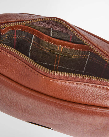 Barbour Daphne Womens Mini Leather Crossbody Bag in Brown. open