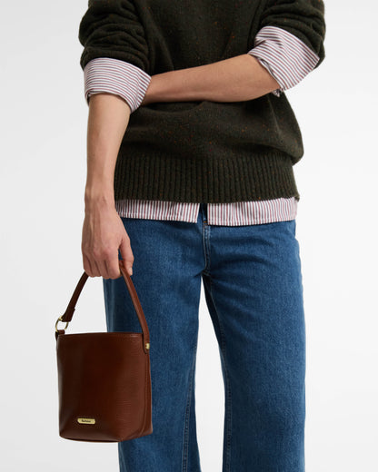 Barbour Cedar Womens Mini Leather Bucket Bag - Brown | CHO | Designer Womens Bucket Bags