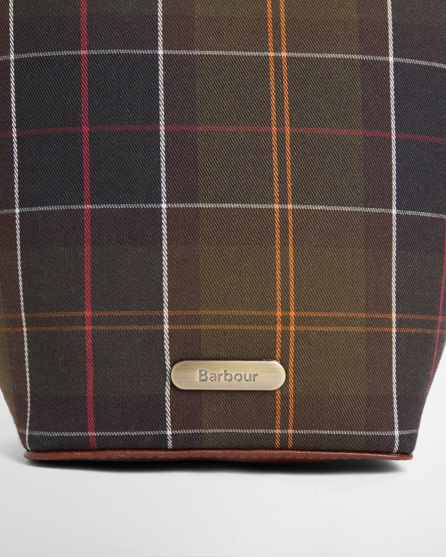 Barbour Cedar Womens Mini Tartan Bucket Bag - Classic Tartan, logo detail.