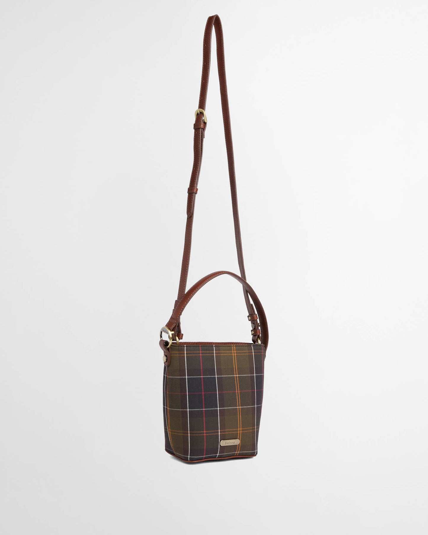 Barbour Cedar Womens Mini Tartan Bucket Bag - Classic Tartan, strap.